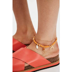 Free People Ariana Ost Pink Skies Anklet NWT Orange and Gold